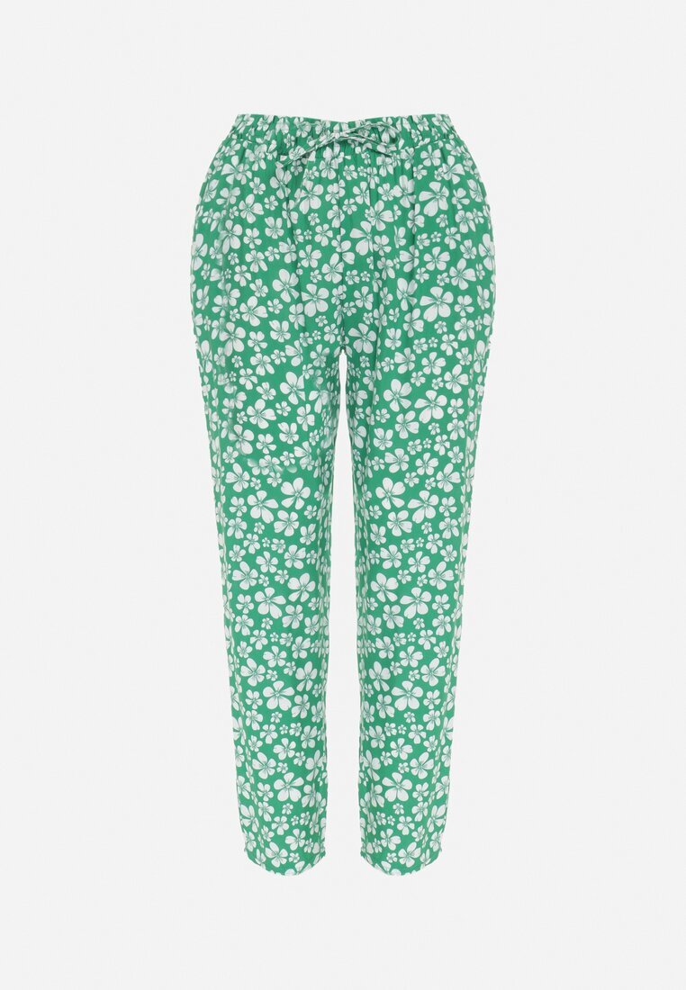 black&fish Pantaloni Verzi Înfloriți cu elastic în talie din viscoză Fredise