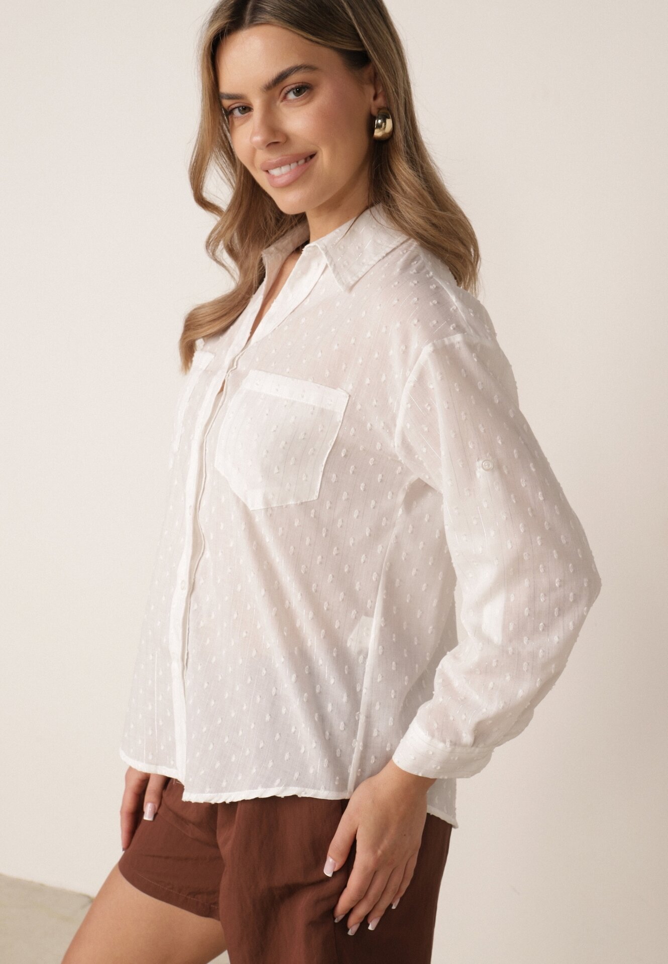bludeise Cămașă oversized din țesătură plumetti cu fir metalic Hepsolea Albă