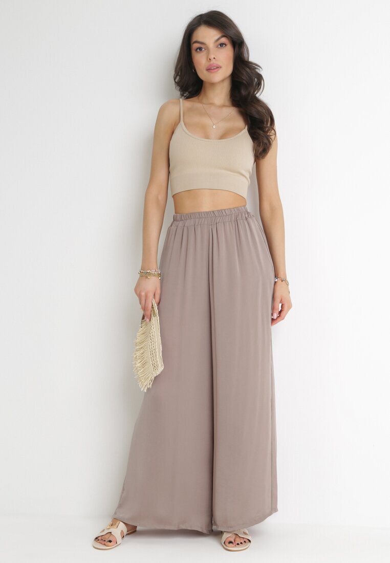 bludeise Pantaloni bej închis Largi cu elastic în talie Agate
