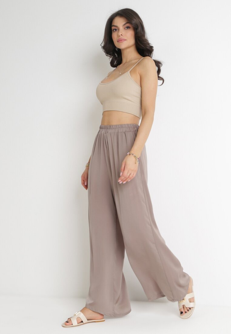 bludeise Pantaloni bej închis Largi cu elastic în talie Agate