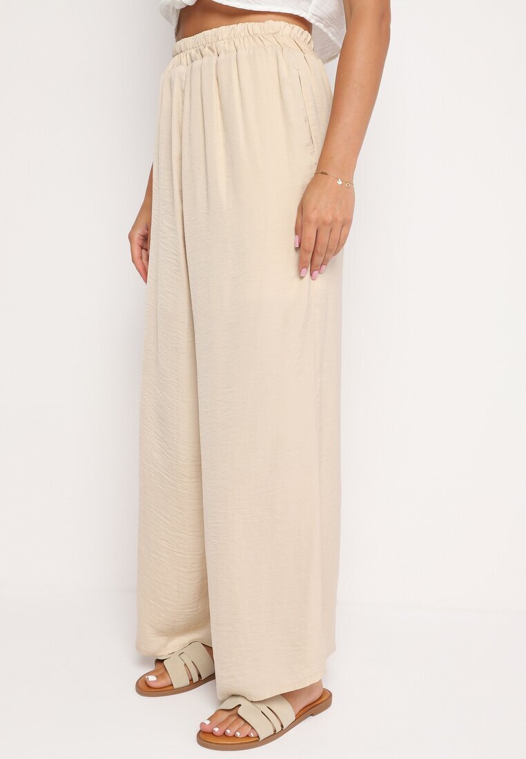 bludeise Pantaloni largi deschis bej cu elastic în talie Agate