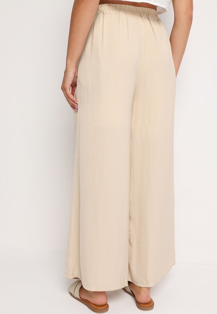 bludeise Pantaloni largi deschis bej cu elastic în talie Agate