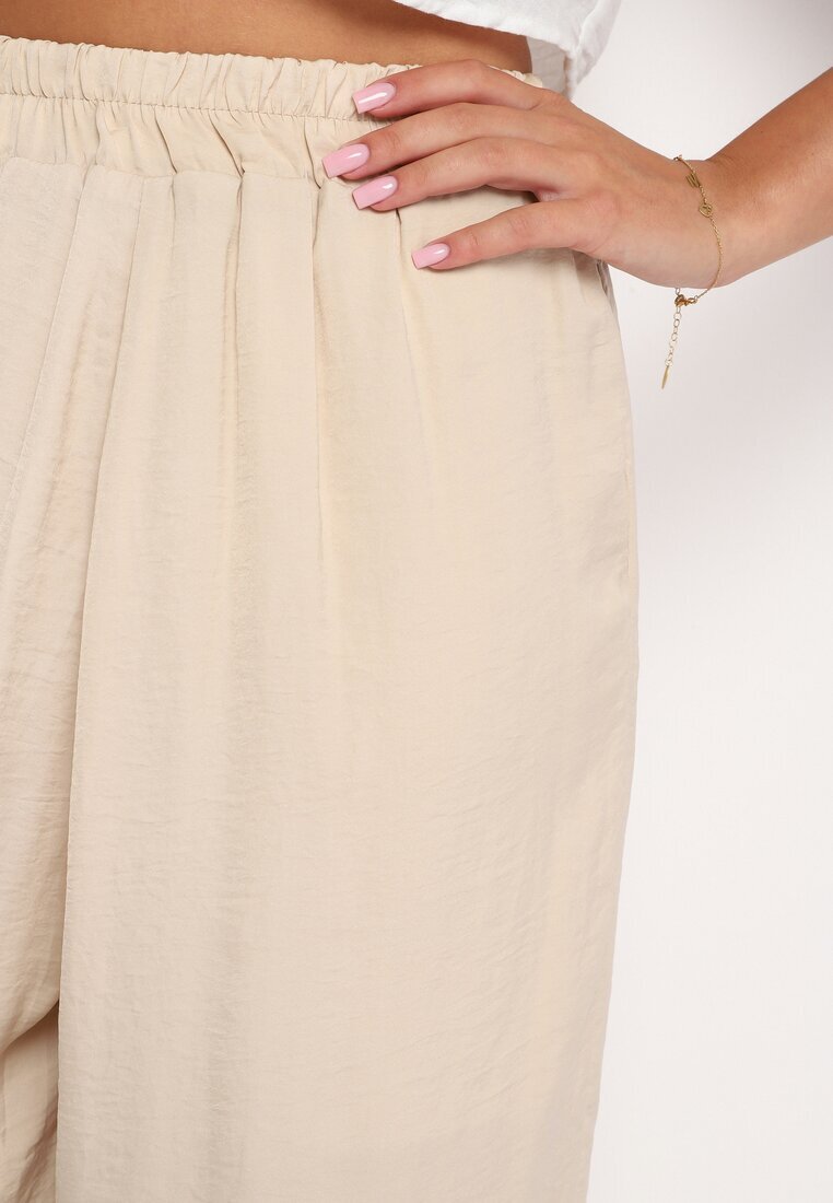 bludeise Pantaloni largi deschis bej cu elastic în talie Agate