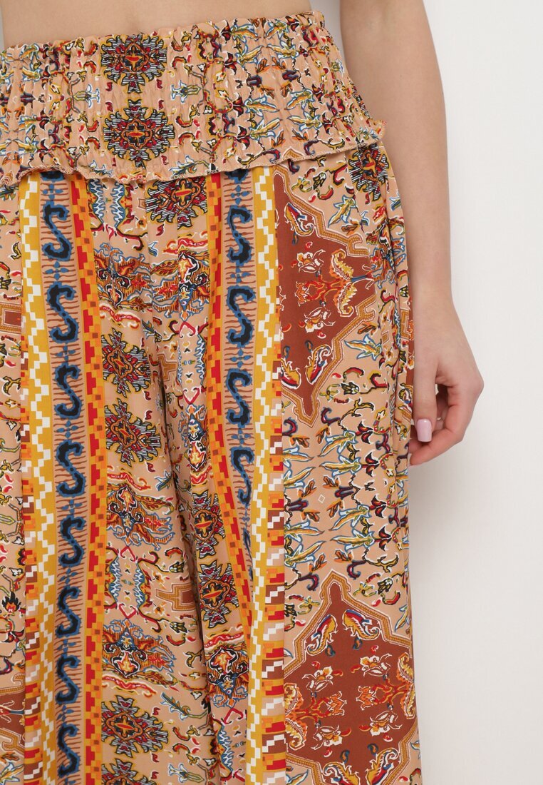 bludeise Pantaloni Palazzo Largi Bej-portocalii cu elastice subțiri în talie și talie înaltă Neana