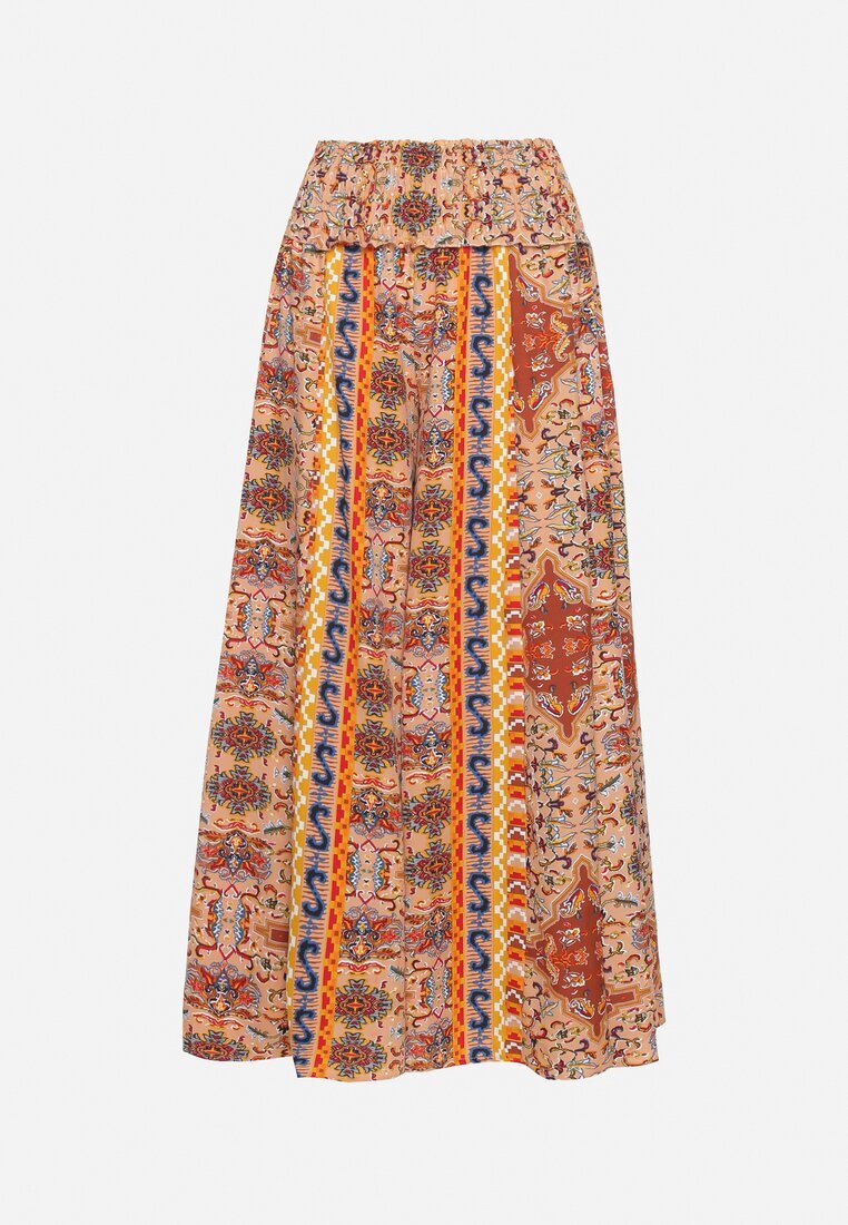 bludeise Pantaloni Palazzo Largi Bej-portocalii cu elastice subțiri în talie și talie înaltă Neana
