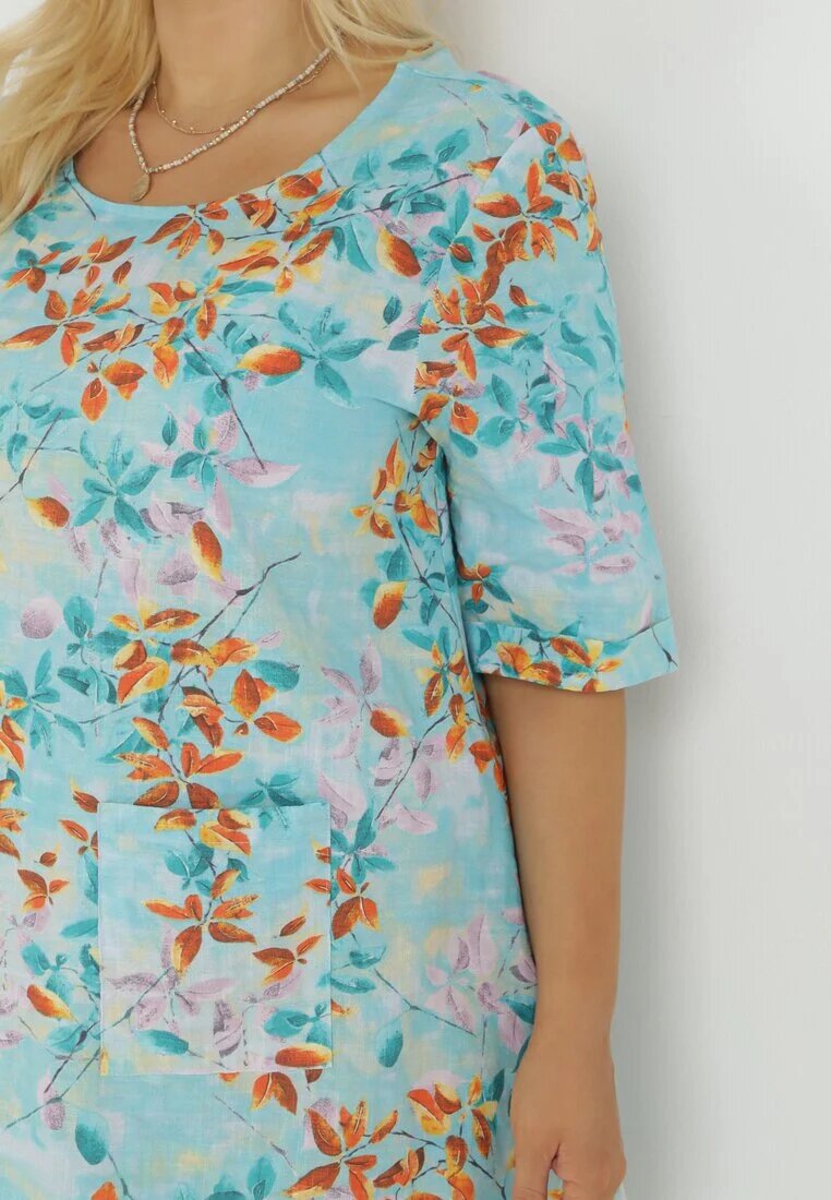 bludeise Rochie Albastră Deschisă Trapezoidală Mini din Vâscoză cu Flori Donnia