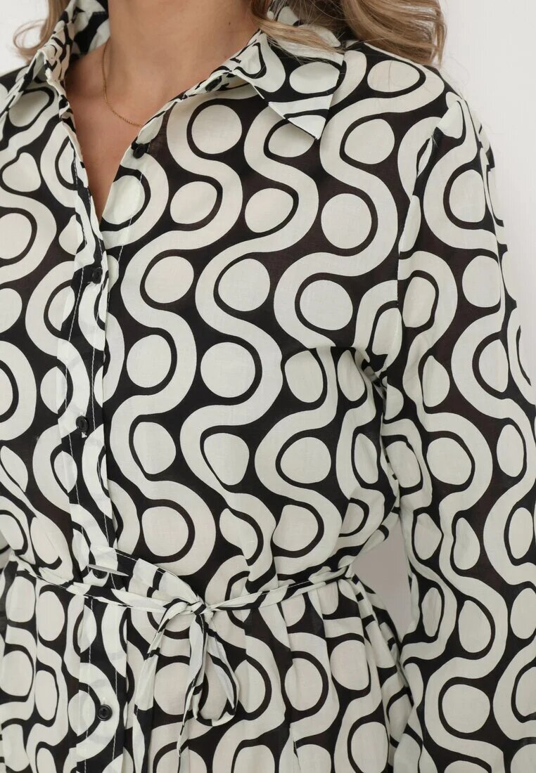 bludeise Rochie Mini Bej și Neagră din bumbac cu model geometric Frenia