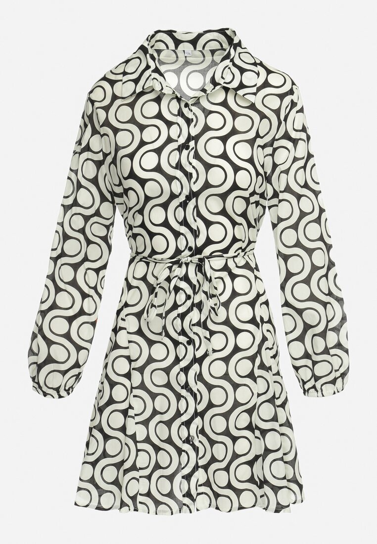 bludeise Rochie Mini Bej și Neagră din bumbac cu model geometric Frenia