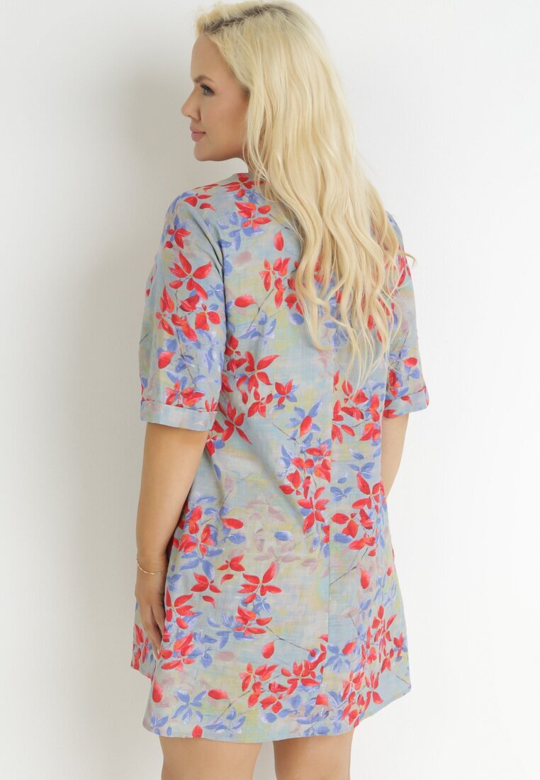 bludeise Rochie Mini Gri deschis Trapez din Viscoză cu Flori Donnia