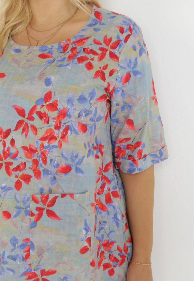 bludeise Rochie Mini Gri deschis Trapez din Viscoză cu Flori Donnia