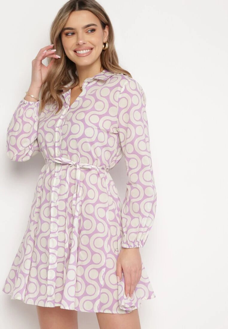 bludeise Rochie Violet-Bej din bumbac Mini cu model geometric Frenia