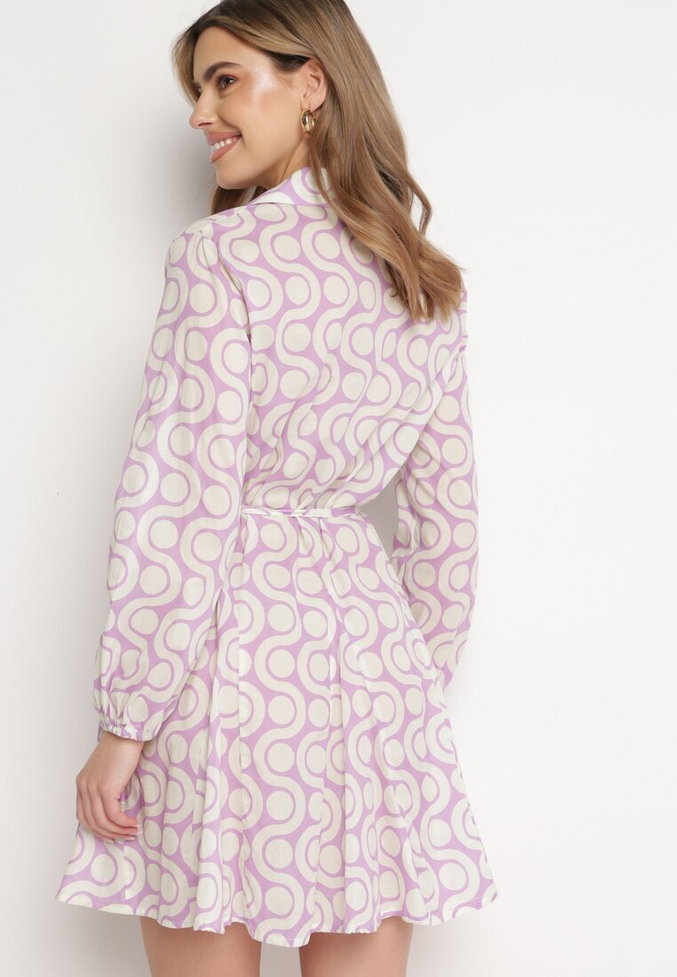 bludeise Rochie Violet-Bej din bumbac Mini cu model geometric Frenia