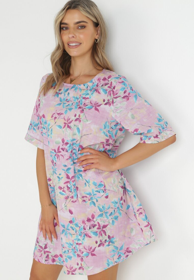 bludeise Rochie Violetă Tip trapez Mini din Viscoză cu Imprimeu Floral Donnia