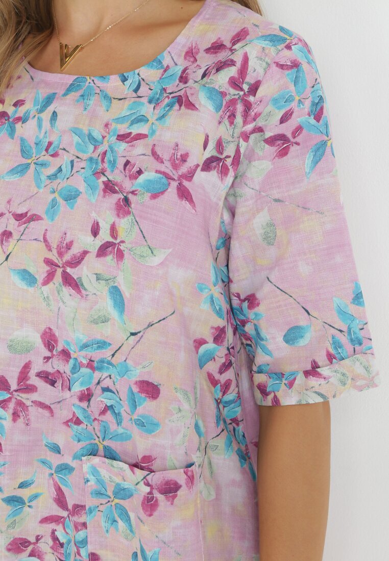 bludeise Rochie Violetă Tip trapez Mini din Viscoză cu Imprimeu Floral Donnia