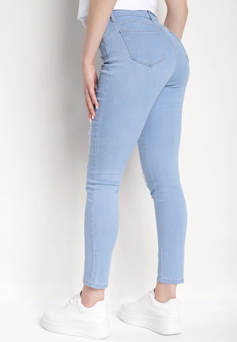 blue skk Blugi Skinny Albaștri cu Talie Înaltă și Găuri Lainera