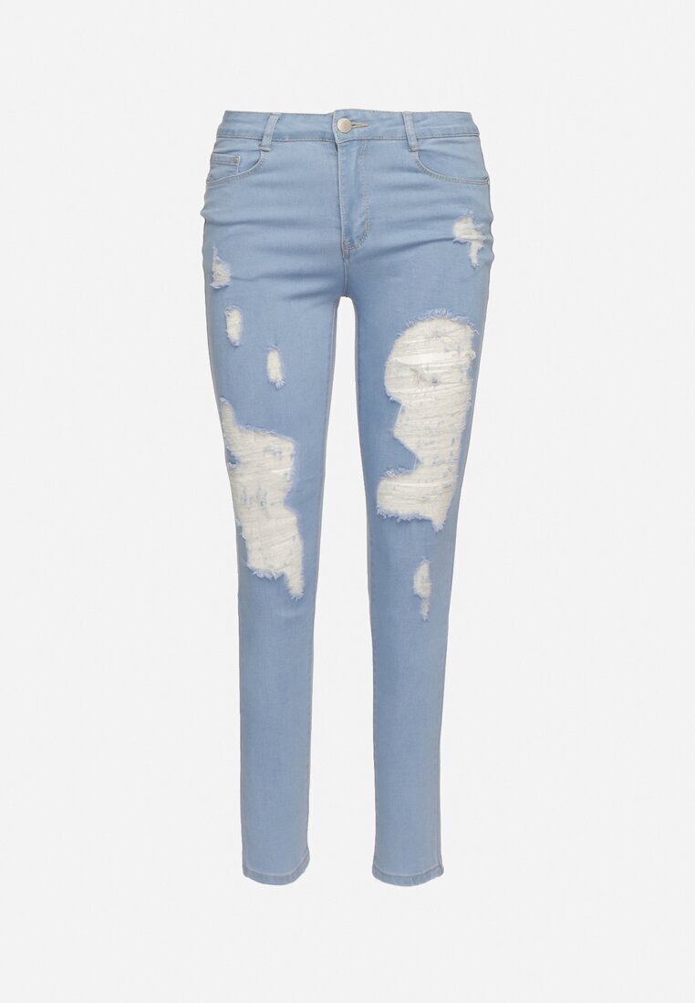blue skk Blugi Skinny Albaștri cu Talie Înaltă și Găuri Lainera