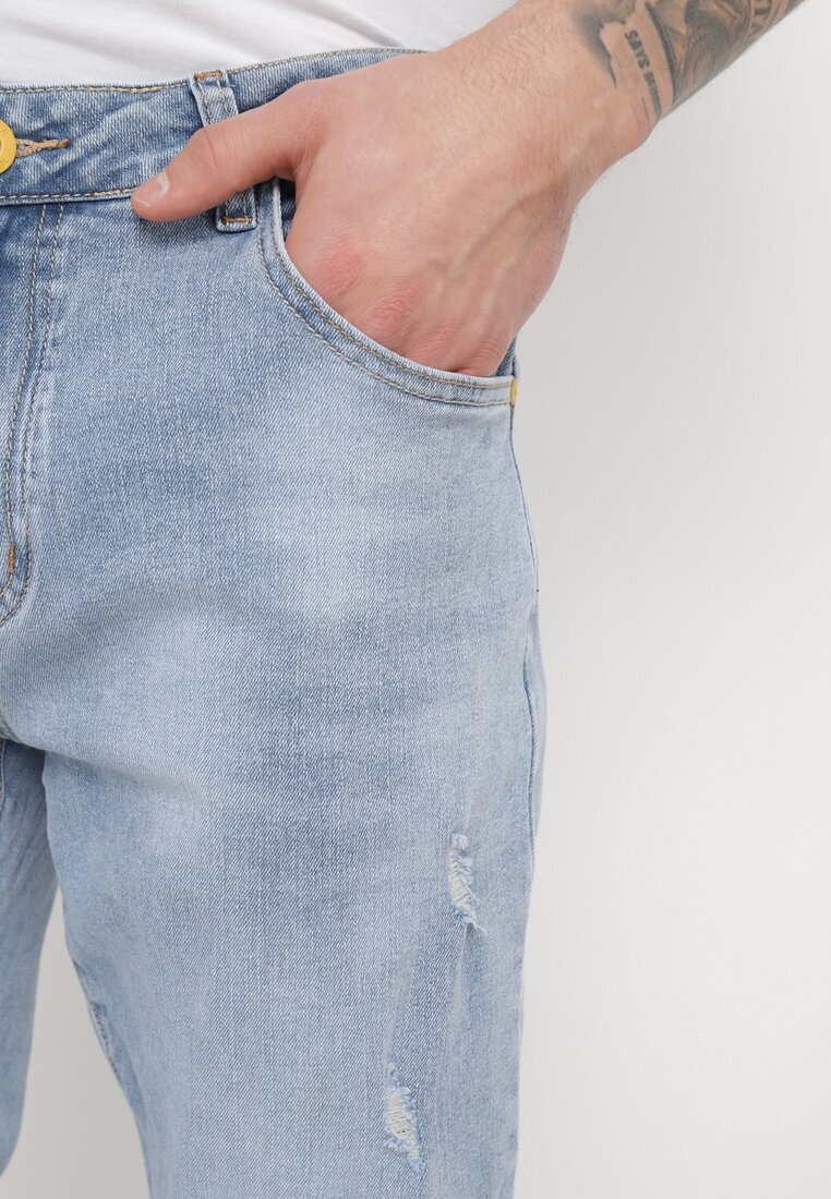  Blugi Skinny Albastri cu Rupturi și Buzunare înserate Faroria