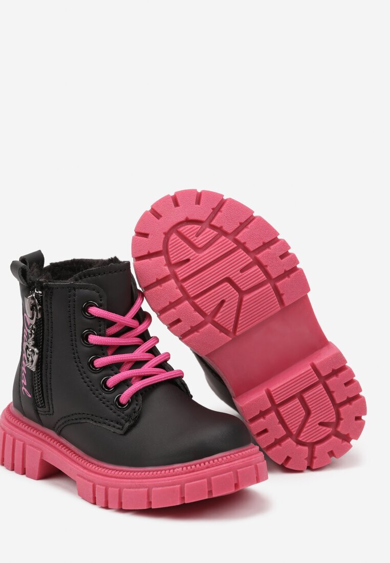  Bocanci Negri-Fuchsia cu talpă în relief cu detalii colorate și ornament la gleznă Avandrea