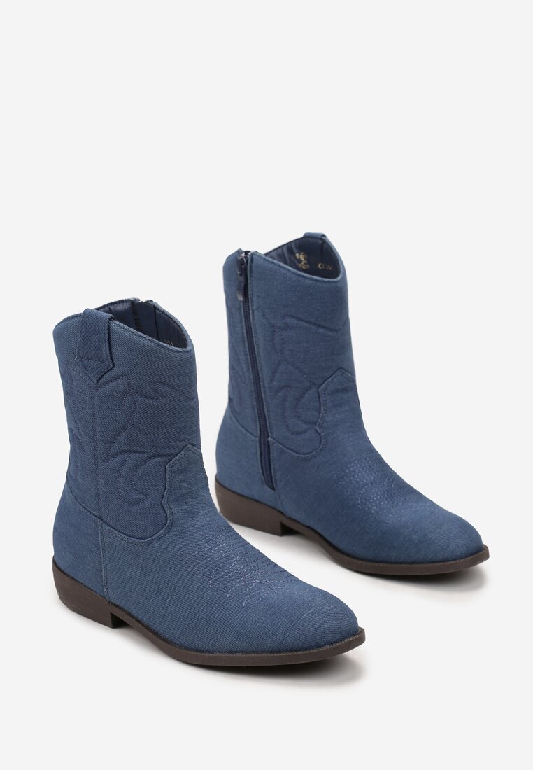 Botine Albastre Cowboy cu Cusături Blenikava