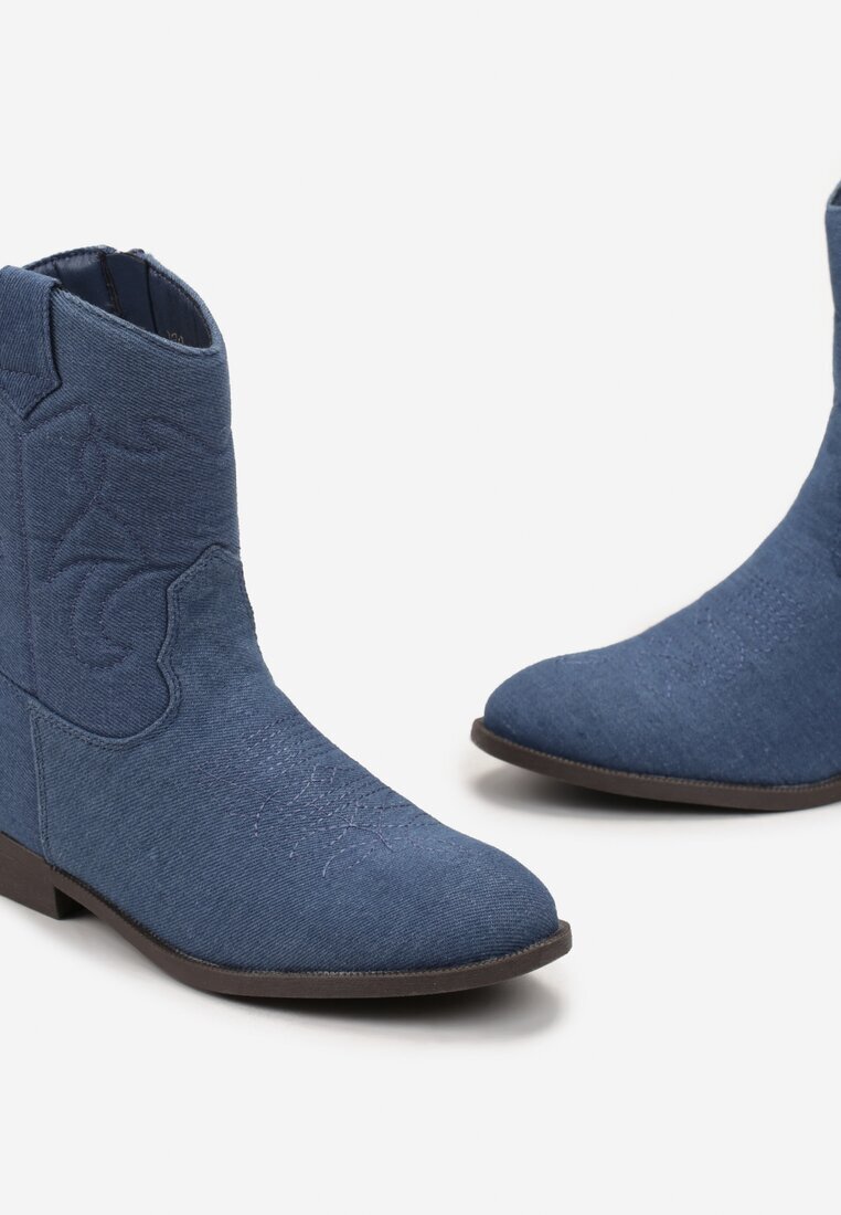  Botine Albastre Cowboy cu Cusături Blenikava