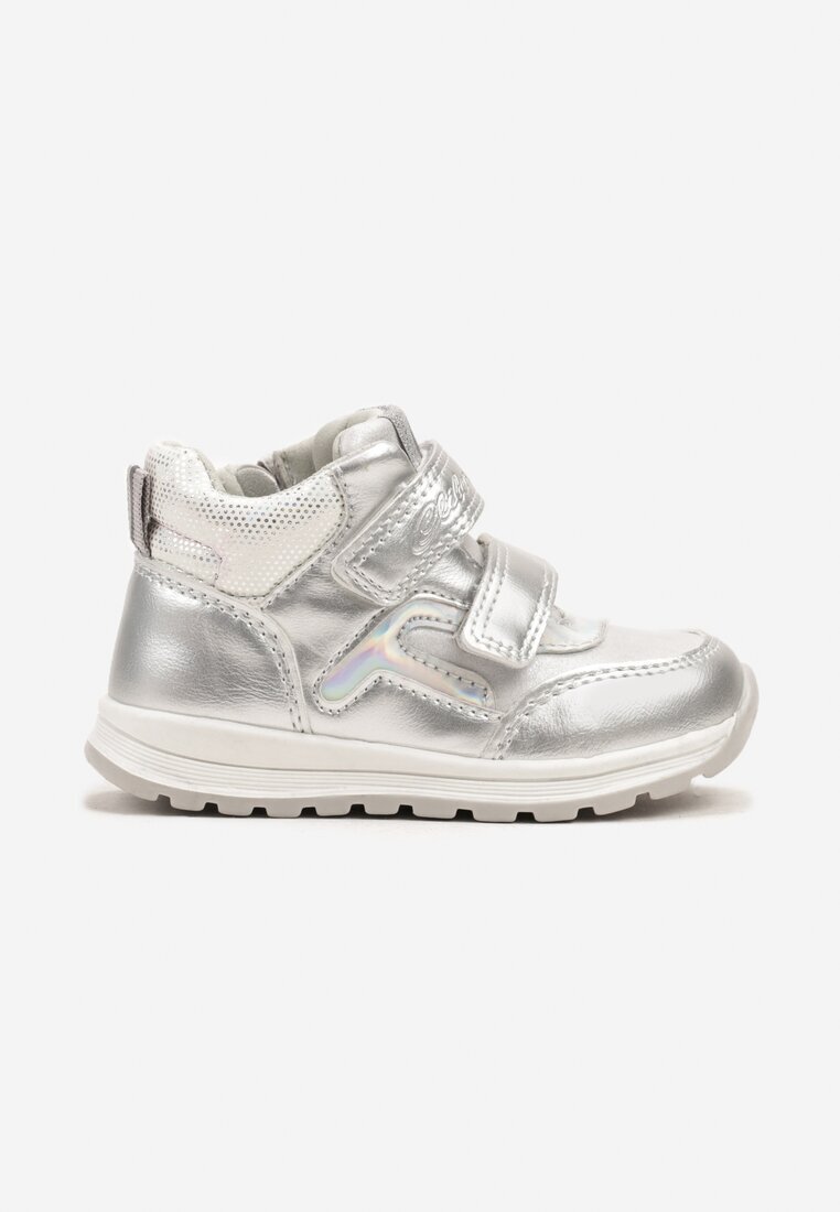  Botine Argintii Clibee în stil Sneakers cu Brant din Piele Decorate cu Cusături Romisya