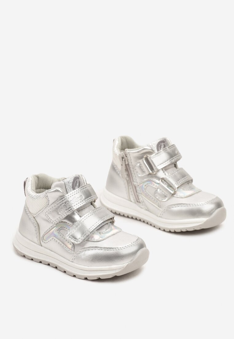  Botine Argintii Clibee în stil Sneakers cu Brant din Piele Decorate cu Cusături Romisya