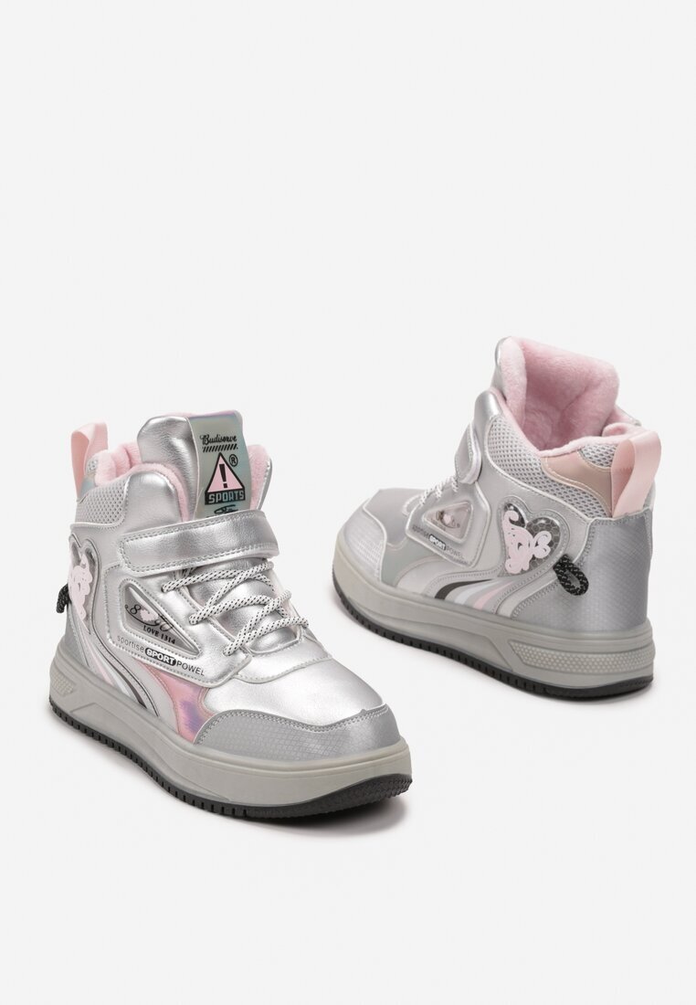  Botine Argintiu-Roz Metalice cu Scai cu Aplicații Decorative Vionare