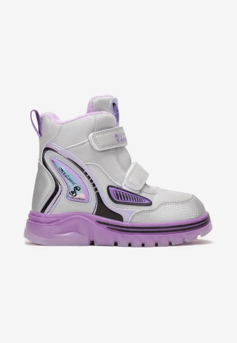  Botine argintiu-violet cu arici și căptușeală călduroasă și aplicații Naros