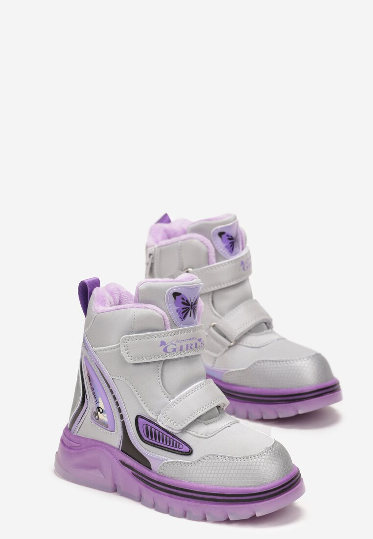  Botine argintiu-violet cu arici și căptușeală călduroasă și aplicații Naros