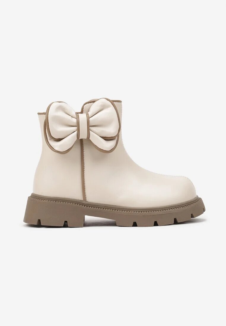  Botine Bej Elegante cu Fundă Decorativă Temindria