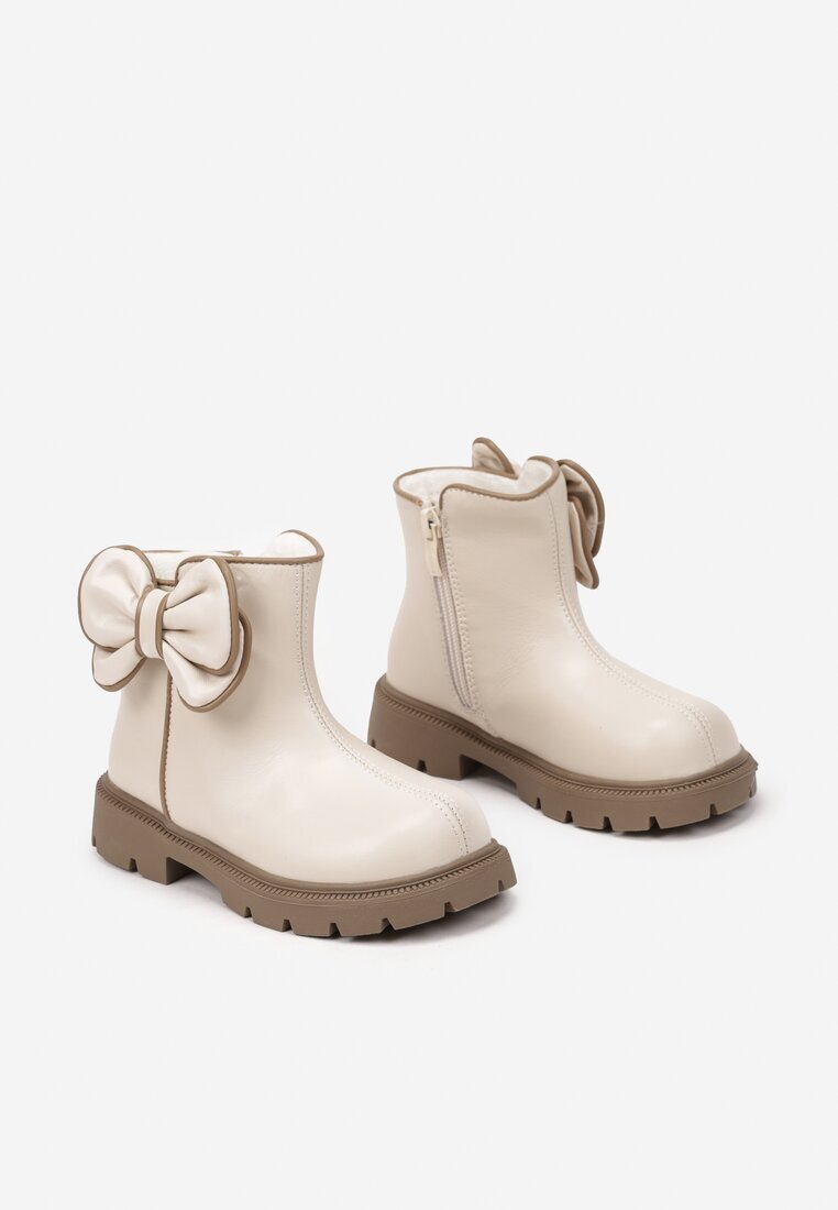  Botine Bej Elegante cu Fundă Decorativă Temindria