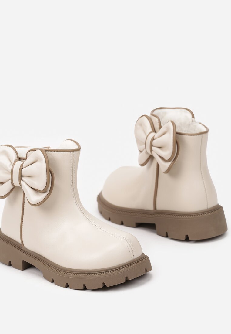  Botine Bej Elegante cu Fundă Decorativă Temindria