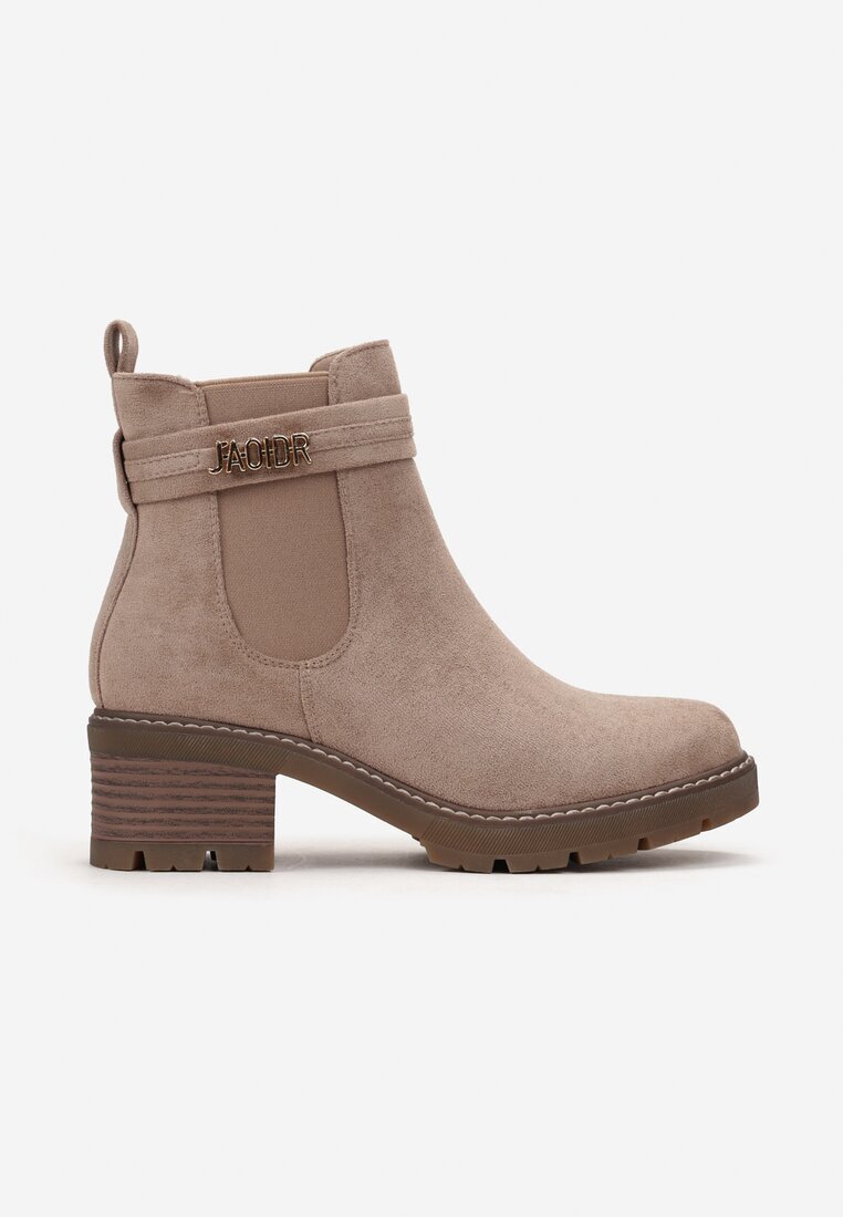  Botine Bej închis cu toc gros mic Damours