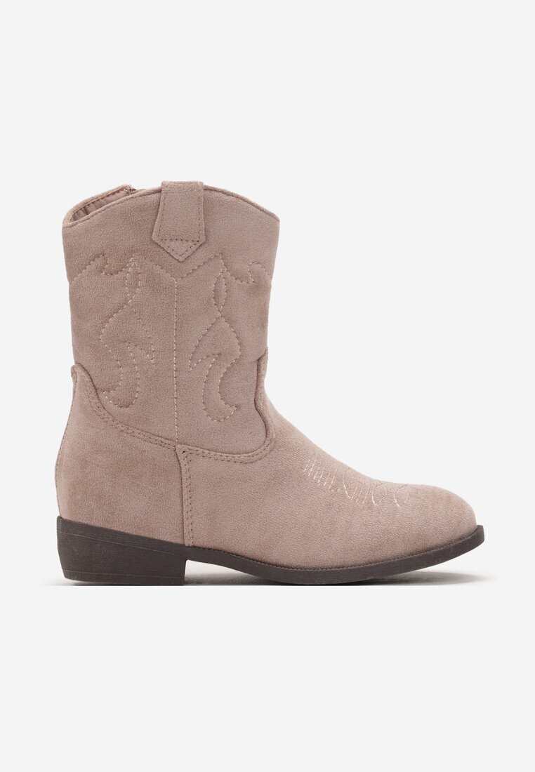  Botine Bej Stil Cowboy cu Cusături Taito