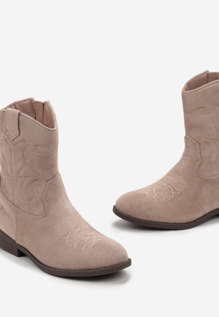  Botine Bej Stil Cowboy cu Cusături Taito