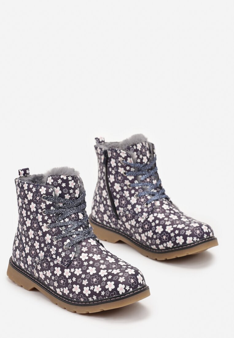  Botine Bleumarin Ghete worker cu flori Foarte călduroase Badilles