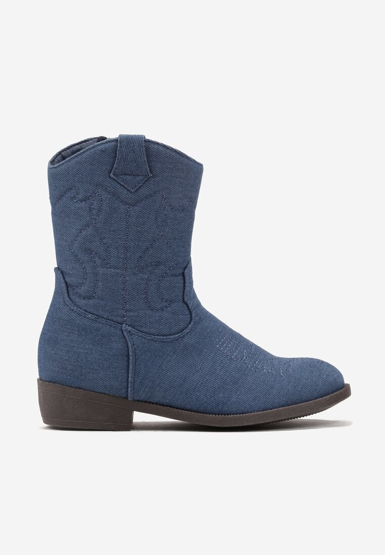  Botine Cowboy Albastre cu Cusături Taito