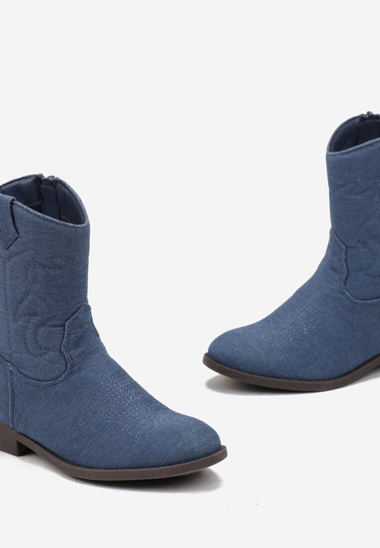  Botine Cowboy Albastre cu Cusături Taito