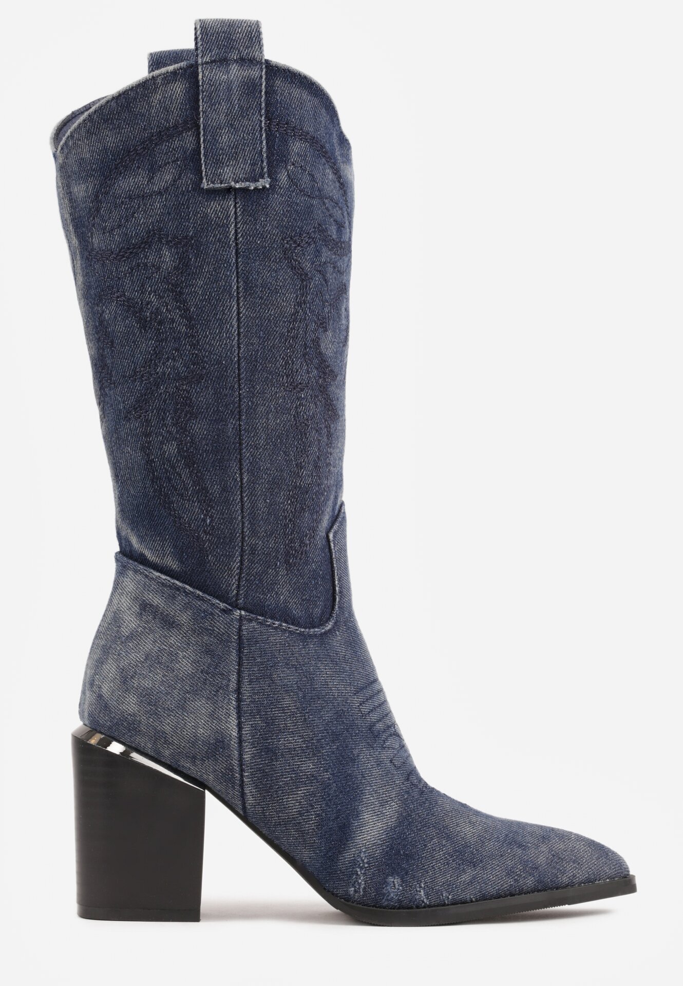  Botine Cowboy Bleumarin cu Toc și Broderie Laora