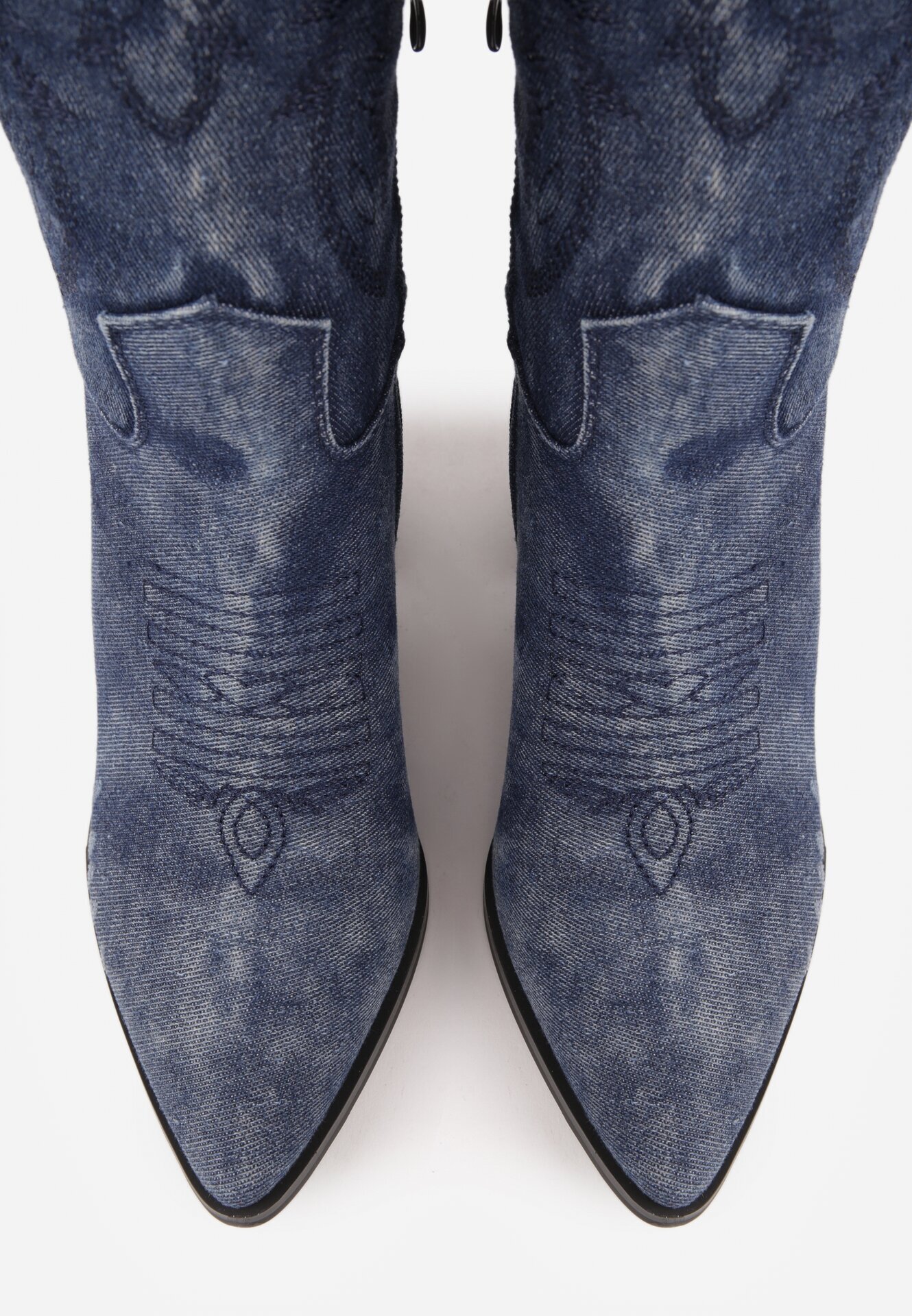  Botine Cowboy Bleumarin cu Toc și Broderie Laora