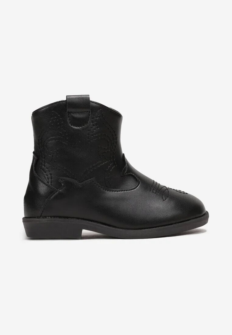  Botine Cowboy Negre cu Cusături pe Talpă Plată Lmelie