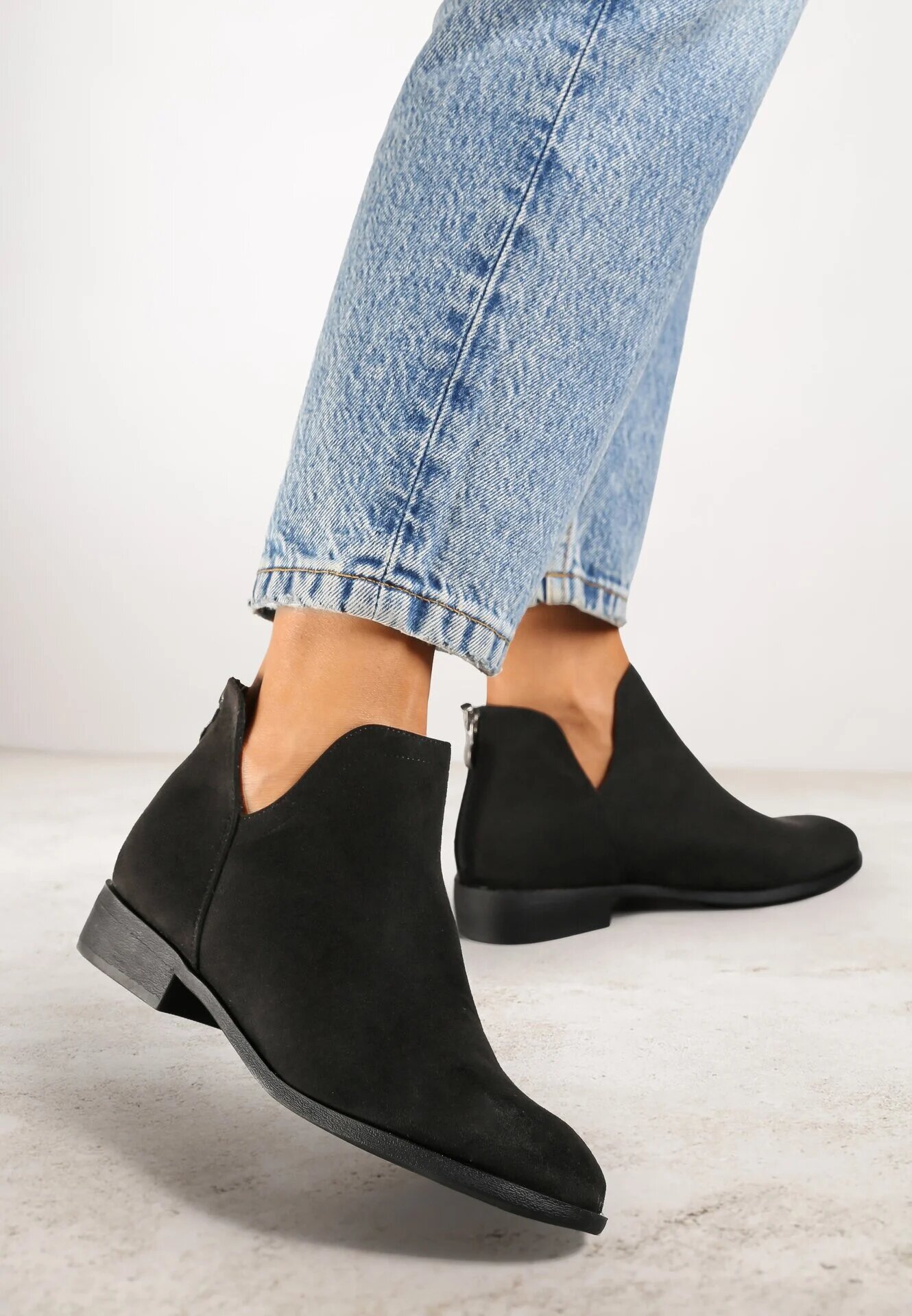  Botine Cowboy Negre Plate decorate cu decupaj și fermoar Lilitma