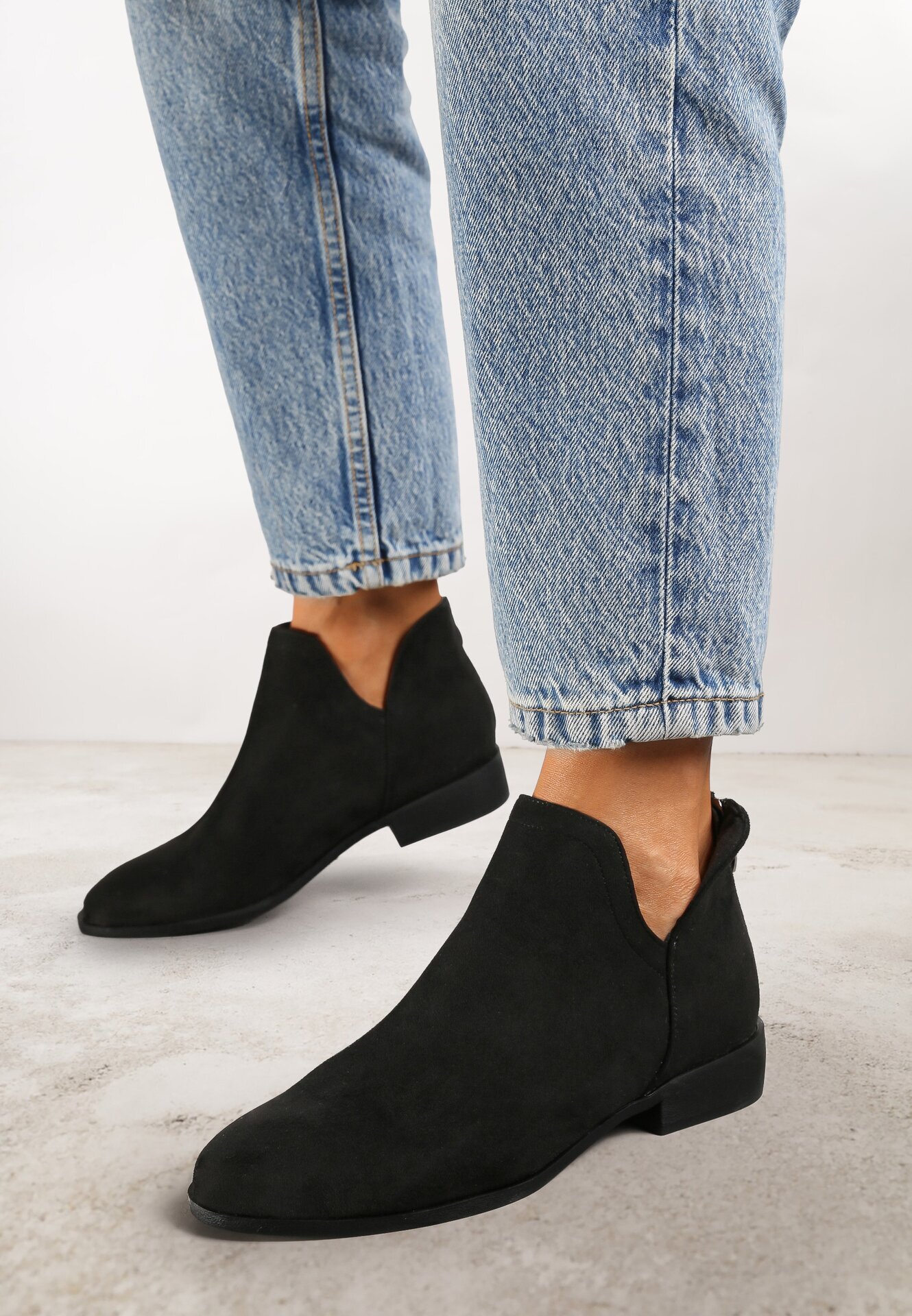  Botine Cowboy Negre Plate decorate cu decupaj și fermoar Lilitma