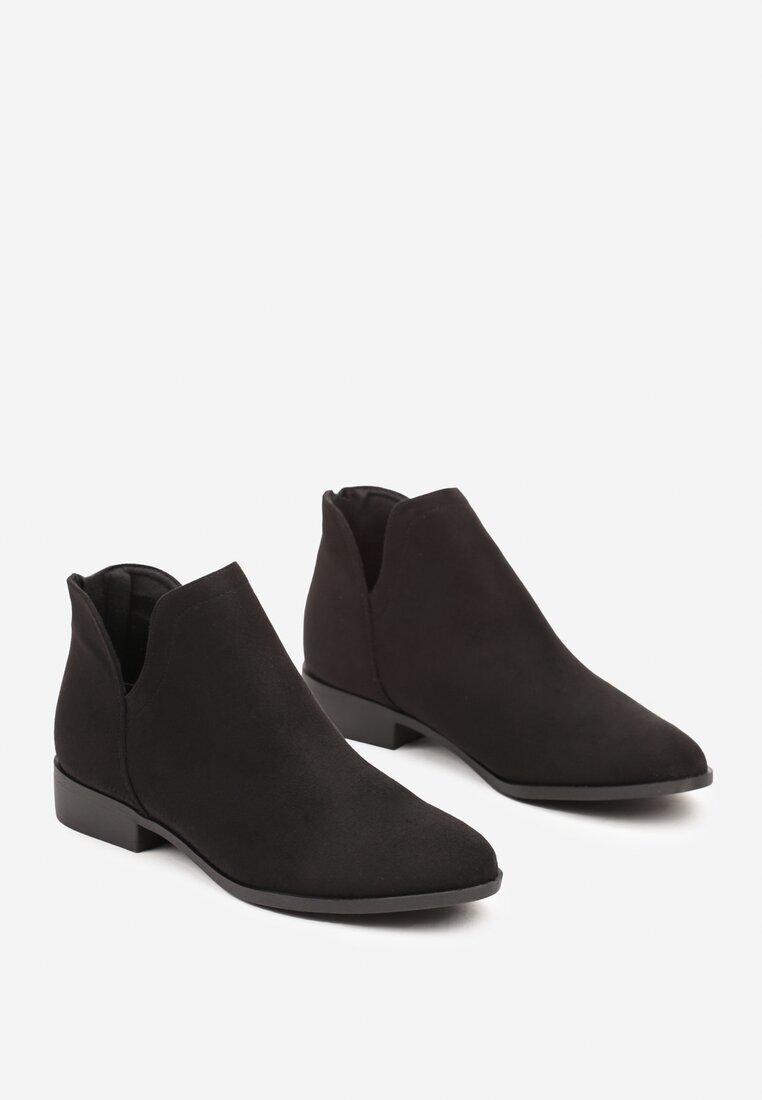  Botine Cowboy Negre Plate decorate cu decupaj și fermoar Lilitma