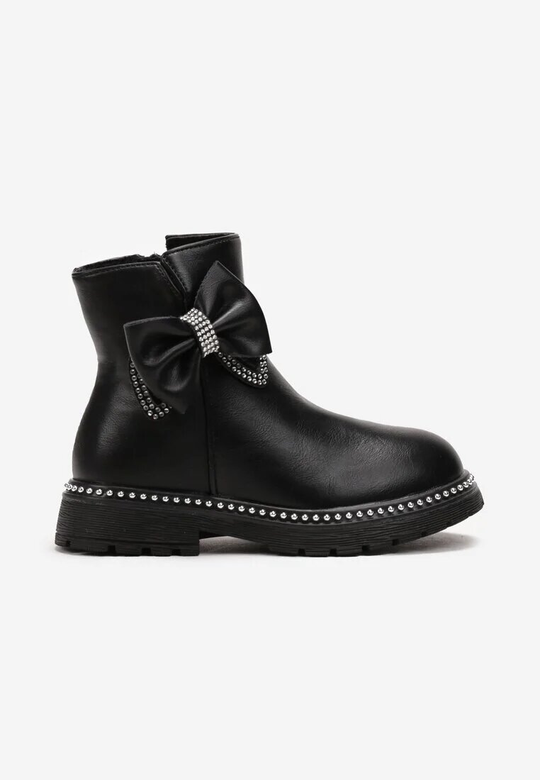  Botine Ghete Negre cu Fundiță cu Zirconii Fazila