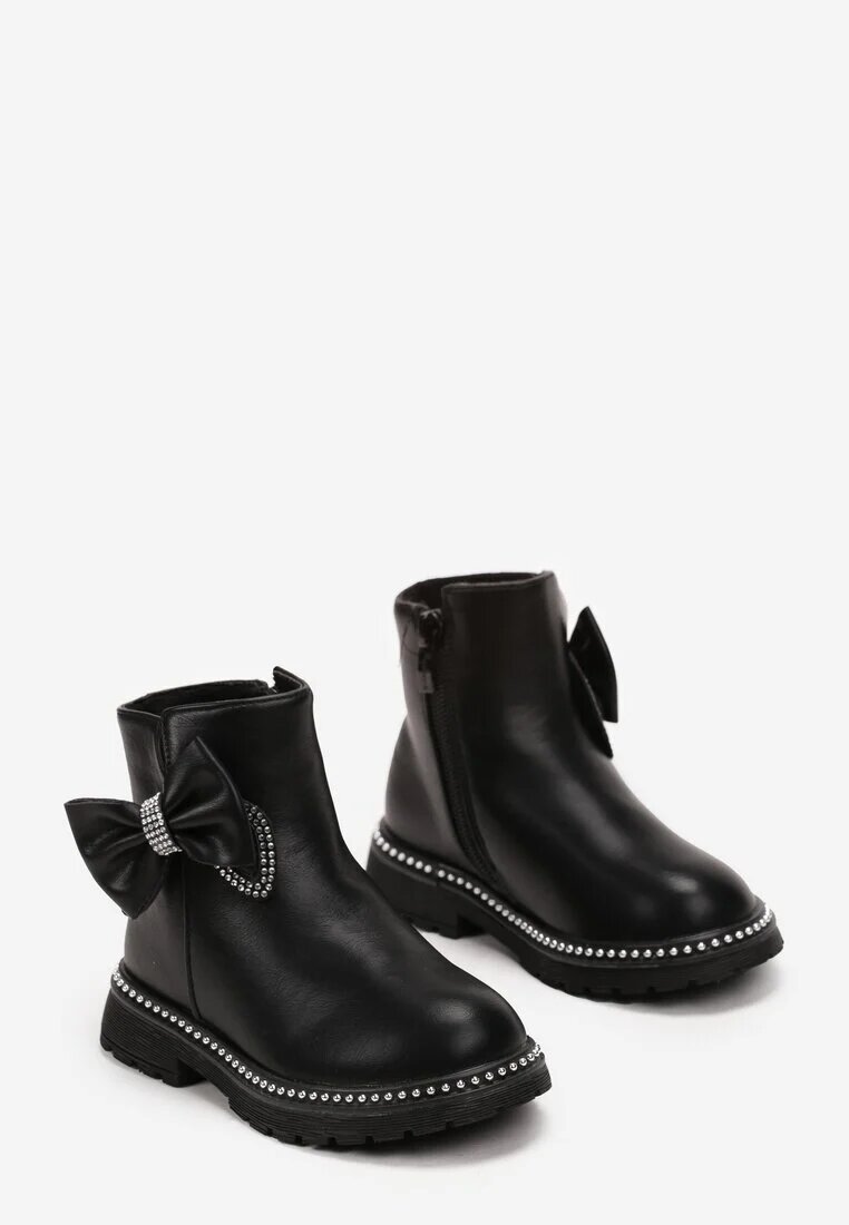  Botine Ghete Negre cu Fundiță cu Zirconii Fazila