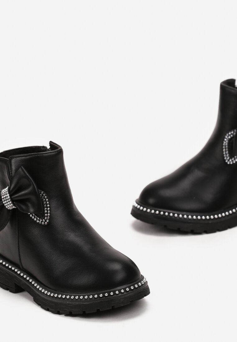  Botine Ghete Negre cu Fundiță cu Zirconii Fazila