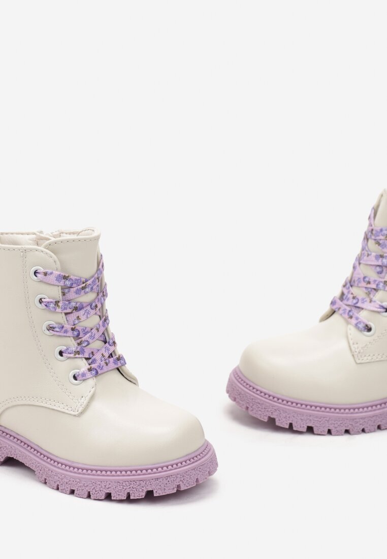  Botine Gri deschis până la gleznă cu talpă plată cu șireturi decorative Vibora