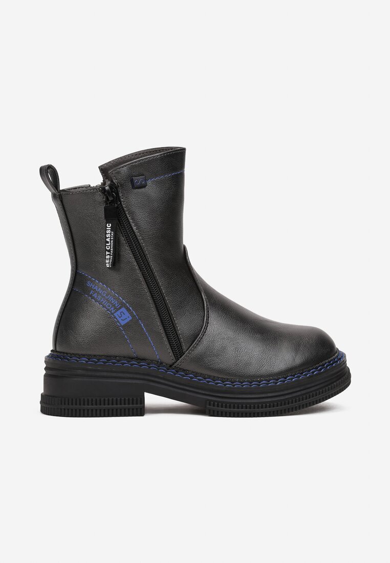 Botine Gri Metalice cu Fermoar Margind