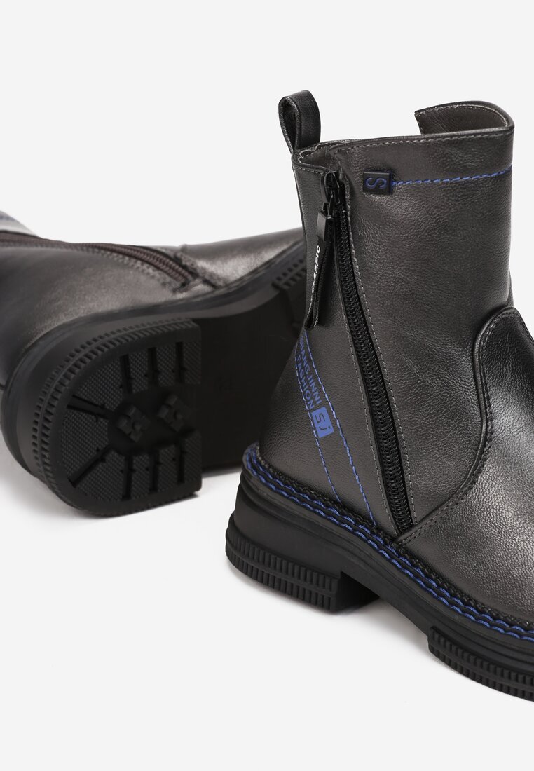  Botine Gri Metalice cu Fermoar Margind
